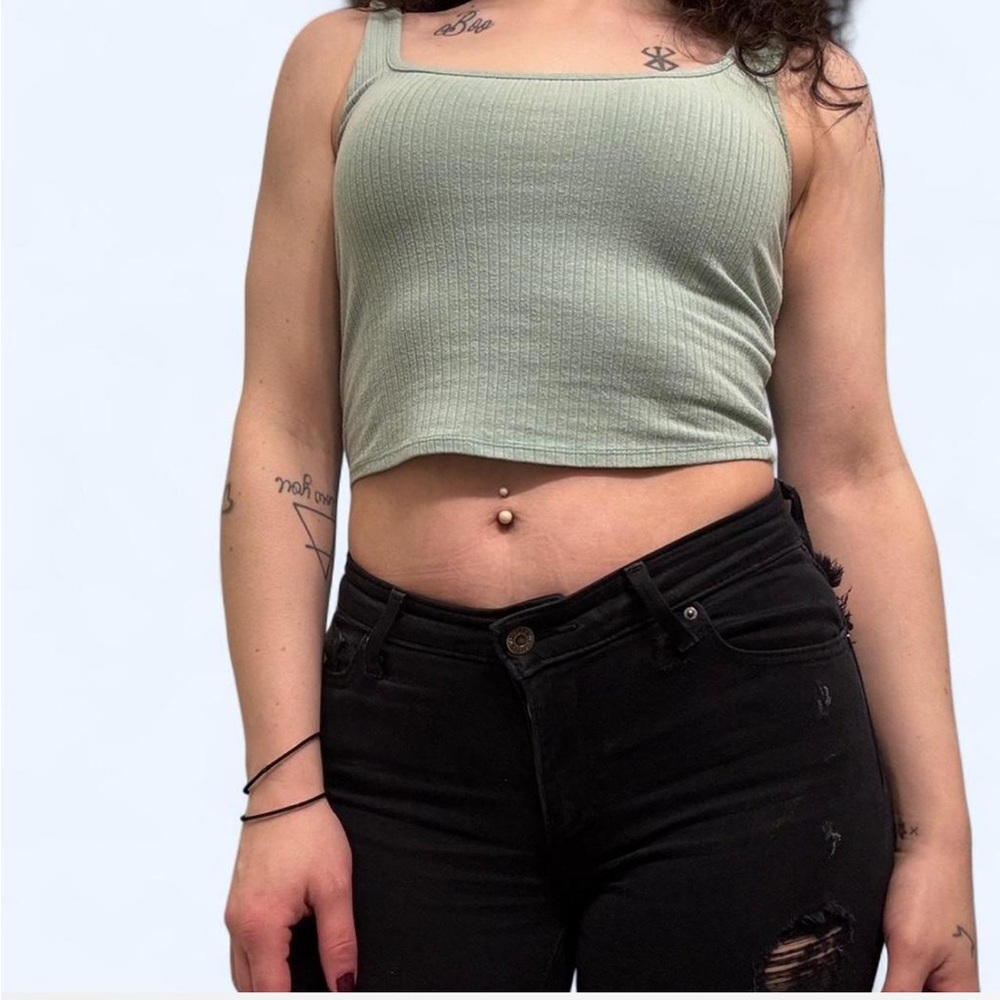 Destined Sage Green Ribbed Crop Tank Top - Women's Small